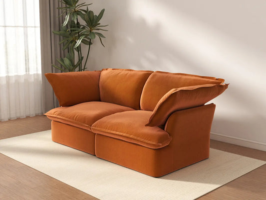 Deluxe Cloud Dark Orange 2-Seater Washable Loveseat | 2-Piece, Velvet Fabric, Small Space