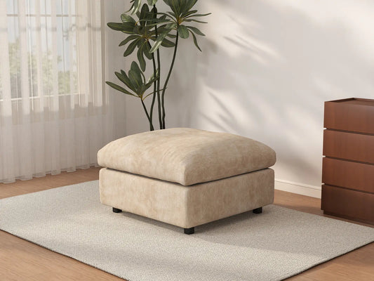 Deluxe Cloud Khaki Ottoman | 1-Piece (Includes 1 Ottoman), Linen-Blend Chenille Fabric, Easy To Clean