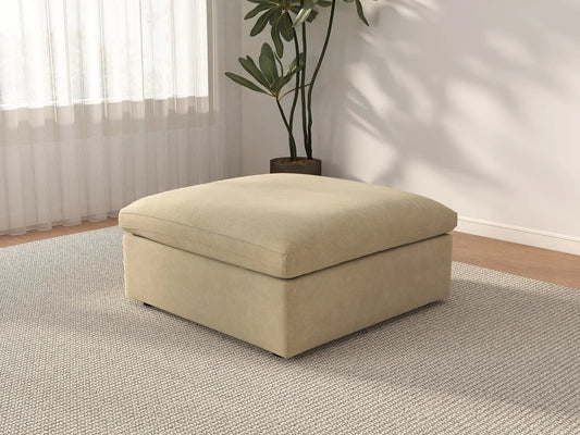 Deluxe Cloud Ottoman in Beige Velvet | 1-Piece (Includes 1 Ottoman), Living Room Accent, Easy To Clean, Small Space