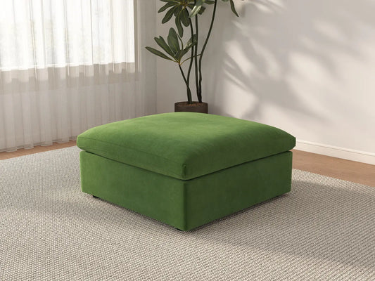 Deluxe Cloud Ottoman in Earth Green Velvet | 1-Piece (Includes 1 Ottoman), Living Room Accent, Easy To Clean, Contemporary Style