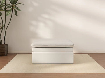 Deluxe Cloud White Ottoman | 1-Piece (Includes 1 Ottoman), Linen Look Poly Fabric, Easy To Clean