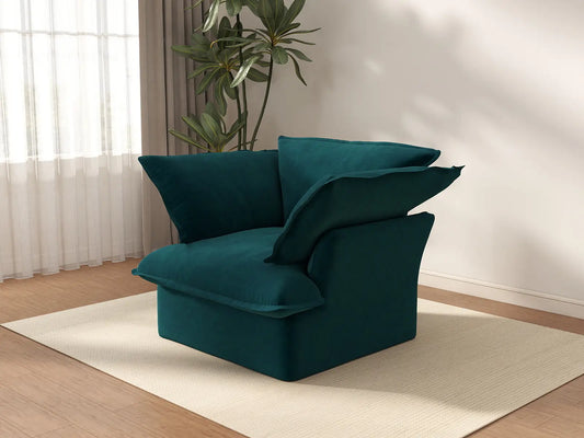 Deluxe Cloud 1-Seater Dual-Armrest Single Sofa | 1-Piece, Velvet Fabric, Washable Covers