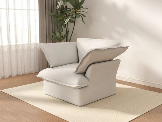 Deluxe Cloud 1-Seater White Washable Single Sofa | 1-Piece, Linen and Cotton Fabric, Modular Design