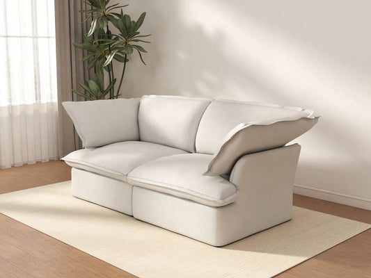 Sofá de dos plazas Deluxe Cloud, blanco lavable | 2 piezas, tela de lino y algodón, diseño modular