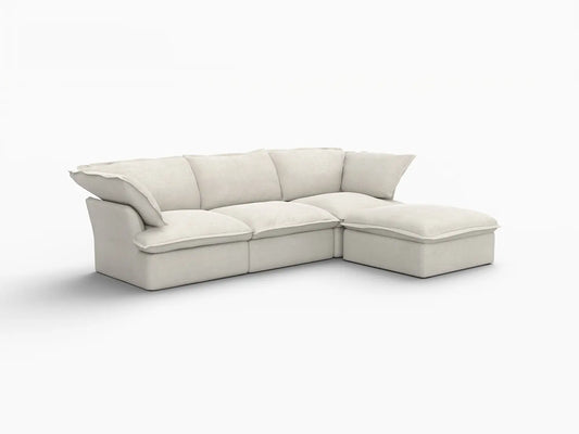 Deluxe Linen Cloud Sectional Sofas Covers | Beige Cotton and Linen Sofa Cover for 3-Seater with Ottoman