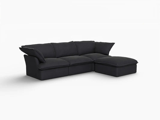 Deluxe Linen Cloud Sectional Sofas Covers | Black Linen Cotton Sofa Cover for 3-Seater With Ottoman