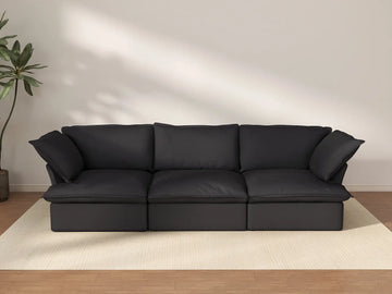 Sofá seccional Deluxe Cloud de 3 plazas, color negro, lavable | 3 piezas, tela de lino y algodón, diseño modular