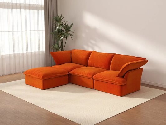 Deluxe Cloud 3-Seater Modular L-Shaped Sectional | 4-Piece (includes 1 ottoman), Velvet Fabric, Storage Ottoman