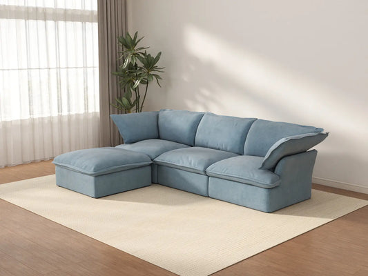 Deluxe Cloud 3-Seater Modular Sofa With Storage | 4-Piece (includes 1 ottoman), Velvet Fabric, Washable Covers