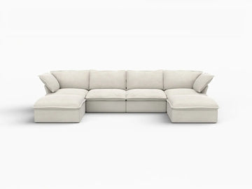 Deluxe Linen Cloud Sectional Sofas Covers | Beige Cotton and Linen Sofa Cover for 5-Seater