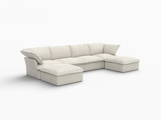 Deluxe Linen Cloud Sectional Sofas Covers | Beige Cotton and Linen Sofa Cover for 5-Seater