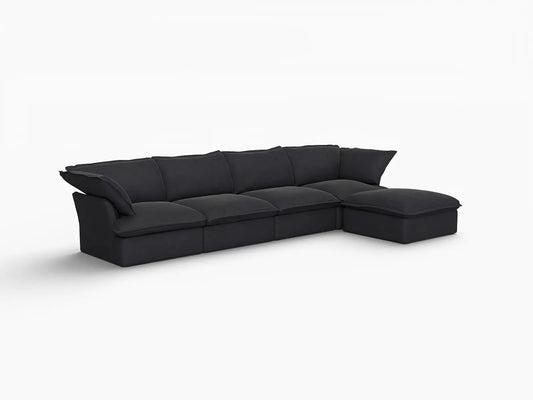 Deluxe Linen Cloud Sectional Sofas Covers | Black Linen Cotton Sofa Cover for 4-Seater With Ottoman