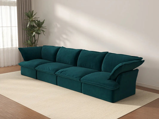 Deluxe Cloud 4-Seater Couch Sectional for Comfort | 4-Piece, Velvet Fabric, Washable Covers
