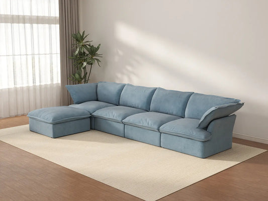 Deluxe Cloud 4-Seater L-Shaped Sofa with Storage | 5-Piece (includes 1 ottoman), Velvet Fabric, Washable Covers