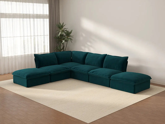Deluxe Cloud 4-Seater L-Shaped Sofa with Storage | 6-Piece (includes 2 ottomans), Velvet Fabric, Washable Covers