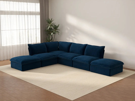 Deluxe Cloud 4-Seater L-Shaped Washable Sectional Sofa | 6-Piece (includes 2 ottomans), Velvet Fabric, Storage Ottoman