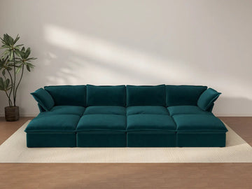 Deluxe Cloud 4-Seater Pit Sectional with Storage | 8-Piece (includes 4 ottomans), Velvet Fabric, Washable Covers