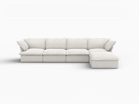 Deluxe Linen Cloud Sectional Sofas Covers | White Cotton and Linen Sofa Covers for 4-Seater With Ottoman