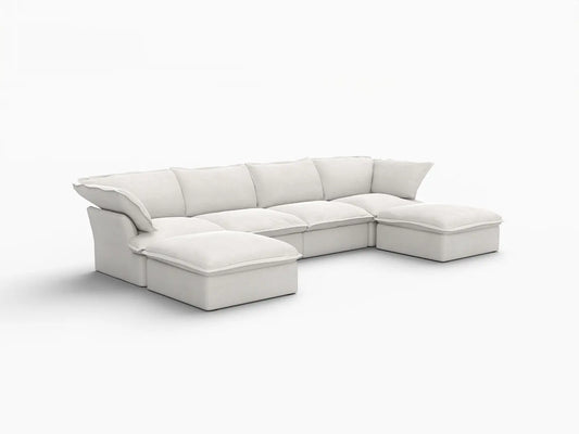 Deluxe Linen Cloud Sectional Sofas Covers | White Cotton and Linen Sofa Covers for 4-Seater With 2 Ottomans