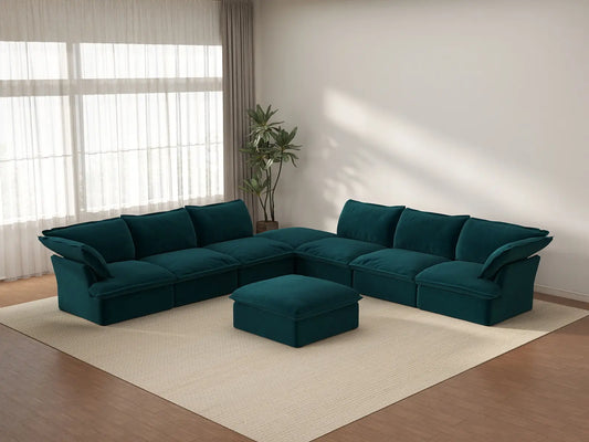 Deluxe Cloud 6-Seater Sofa with Storage | 8-Piece (includes 2 ottomans), Velvet Fabric, Washable Covers