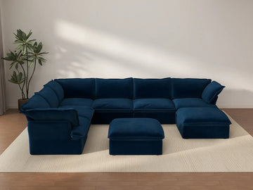 Sofá de 6 plazas Deluxe Cloud con almacenaje para familias | 8 piezas (incluye 2 otomanas), tela de terciopelo, fundas lavables
