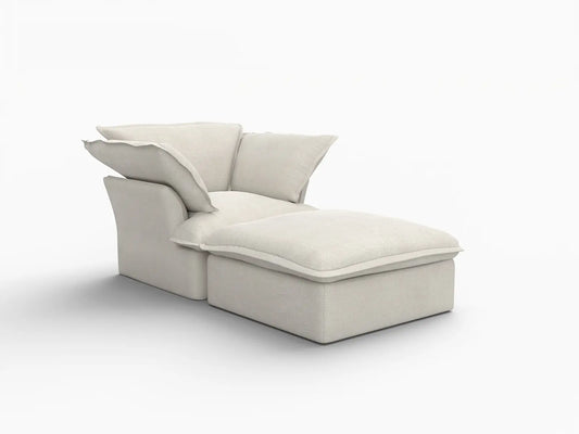 Deluxe Linen Cloud Sectional Sofas Covers | Beige Linen and Cotton Sofa Cover for 1-Seater with 1-Ottoman