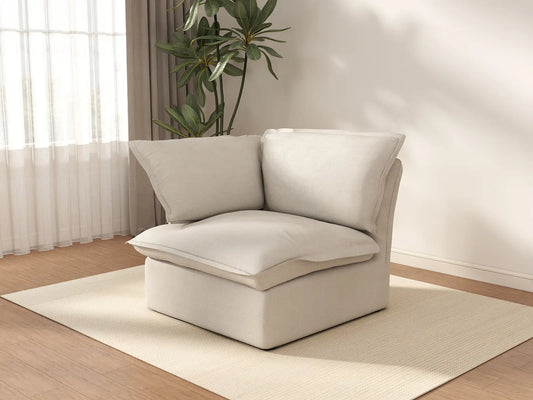 Deluxe Cloud Beige 1-Seater Single Sofa | 1-Piece, Linen and Cotton Fabric, Washable Covers