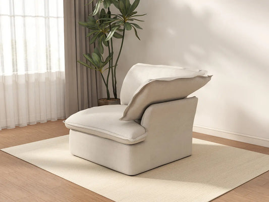 Deluxe Cloud Beige 1-Seater Single Sofa | 1-Piece, Linen and Cotton Fabric, Washable Covers