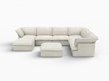 Deluxe Linen Cloud Sectional Sofas Covers | Beige Linen and Cotton Sofa Cover for 6-Seater with 2-Ottoman
