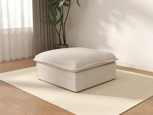 Deluxe Cloud Beige Storage Ottoman | 1-Piece, Linen and Cotton Fabric, Washable Covers