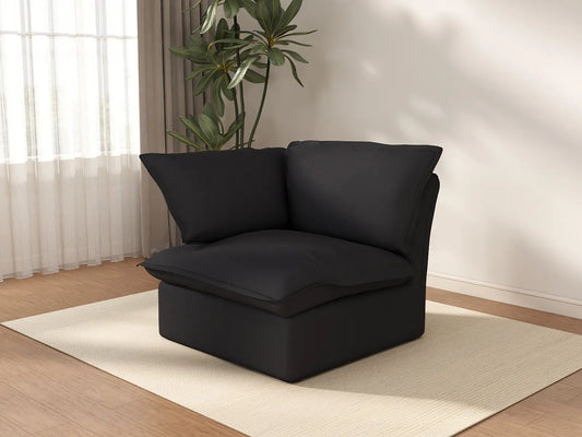 Deluxe Cloud Black 1-Seater Single Sofa | 1-Piece, Linen and Cotton Fabric, Washable Covers