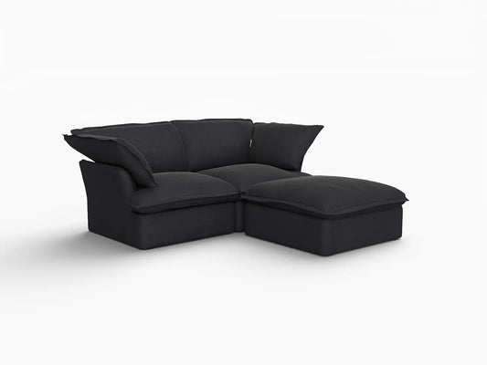 Deluxe Linen Cloud Sectional Sofas Covers | Black Linen and Cotton Sofa Cover for 2-Seater with 1-Ottoman