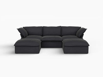 Deluxe Linen Cloud Sectional Sofas Covers | Black Linen and Cotton Sofa Cover for 3-Seater with 2-Ottoman