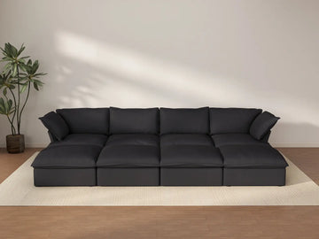 Deluxe Cloud Black 4-Seater Pit Sectional with Storage | 8-Piece (includes 4 ottomans), Linen and Cotton Fabric, Washable Covers