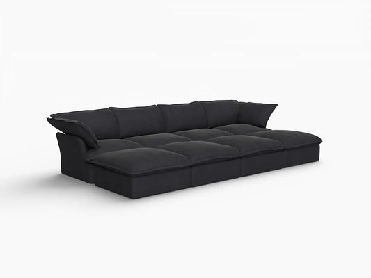 Deluxe Linen Cloud Sectional Sofas Covers | Black Linen and Cotton Sofa Cover for 4-Seater with 4-Ottoman
