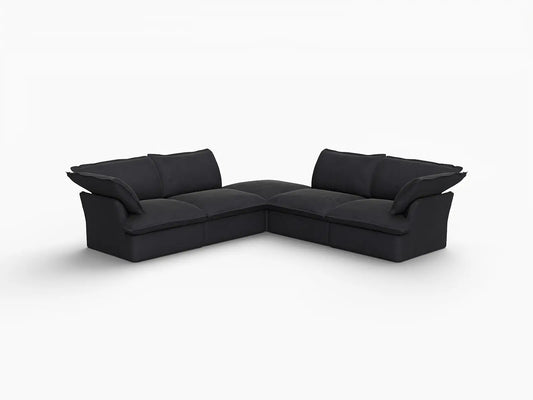 Deluxe Linen Cloud Sectional Sofas Covers | Black Linen and Cotton Sofa Cover for 4-Seater with 1-Ottoman