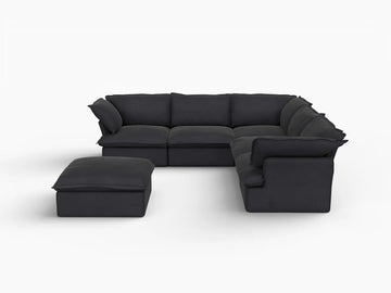 Deluxe Linen Cloud Sectional Sofas Covers | Black Linen and Cotton Sofa Cover for 5-Seater with 1-Ottoman