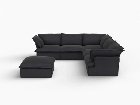 Fundas de sofá seccionales Deluxe Linen Cloud | Funda de sofá de lino y algodón negro para 5 plazas con 1 otomana