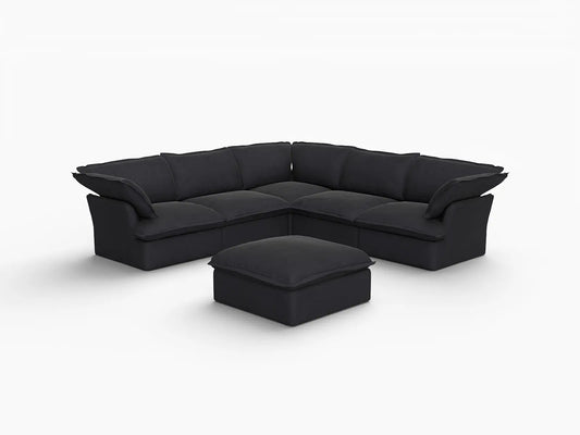 Deluxe Linen Cloud Sectional Sofas Covers | Black Linen and Cotton Sofa Cover for 5-Seater with 1-Ottoman