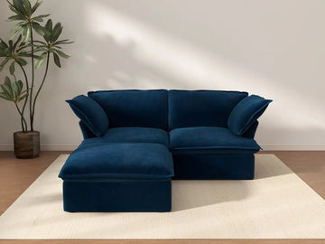 Seccional chaise Deluxe Cloud Azul Oscuro de 2 plazas | 3 piezas (incluye 1 otomana), tela de terciopelo, otomana con almacenaje
