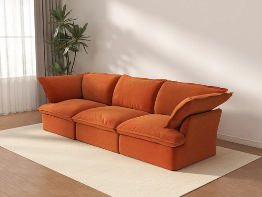 Deluxe Cloud Dark Orange 3-Seater Modular Couch | 3-Piece, Velvet Fabric, Washable Covers