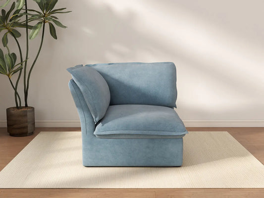 Deluxe Cloud Light Blue 1-Seater Single Sofa | 1-Piece, Velvet Fabric, Washable Covers