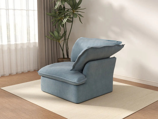 Sofá individual de 1 plaza Deluxe Cloud azul claro | 1 pieza, tejido de terciopelo, fundas lavables