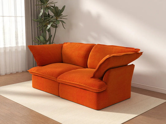 Sofá biplaza compacto Deluxe Cloud Orange | 2 piezas, tela de terciopelo, fundas lavables