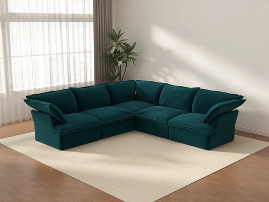 Deluxe Cloud Turquoise 5-Seater V-Shaped Washable Sofa | 5-Piece, Velvet Fabric, Large Space