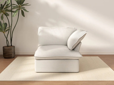 Deluxe Cloud White 1-Seater Single Sofa | 1-Piece, Linen and Cotton Fabric, Washable Covers