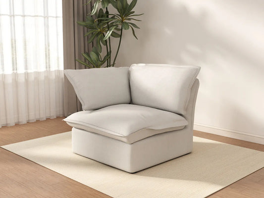 Deluxe Cloud White 1-Seater Single Sofa | 1-Piece, Linen and Cotton Fabric, Washable Covers
