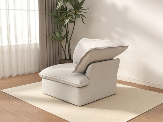 Deluxe Cloud White 1-Seater Single Sofa | 1-Piece, Linen and Cotton Fabric, Washable Covers