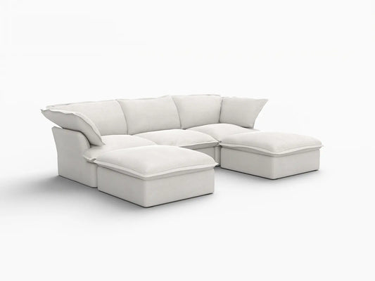 Deluxe Linen Cloud Sectional Sofas Covers | White Linen and Cotton Sofa Cover for 3-Seater with 2-Ottoman