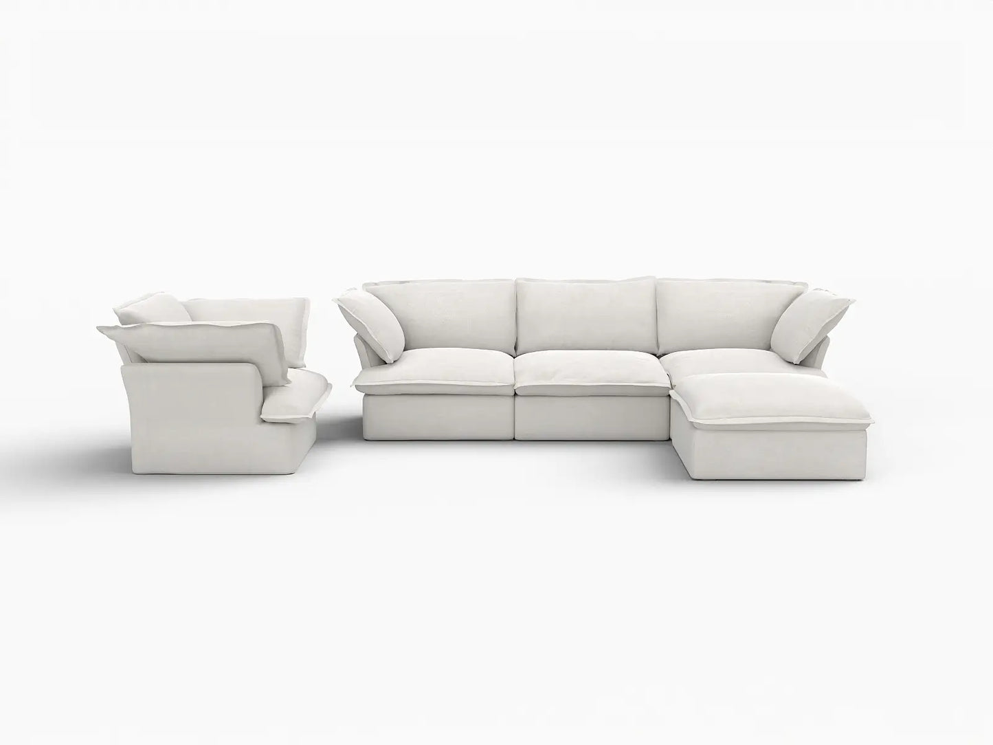 Deluxe Linen Cloud Sectional Sofas Covers | Beige Linen and Cotton Sofa Cover for 4-Seater with 1-Ottoman